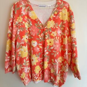 Alfred Dunner Women’s Size XL Coral Floral‎ Cardigan Blouse